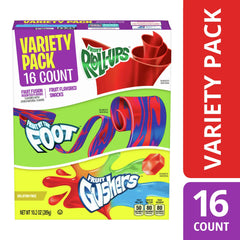 Fruit Roll-Ups, Fruit By The Foot, Gushers Snacks Variety Pack, 16 ct – 10.2 oz