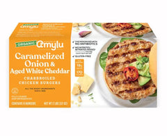 Amylu Caramelized Onion & Aged White Cheddar Chicken Burger 8 count – 2 lbs (32 oz)