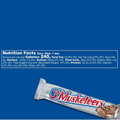 Barra de chocolate con leche 3 Musketeers Candy, tamaño completo, 50 g