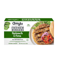 Amylu Spinach & Feta Chicken Burgers 8 ct – 2 lbs (32 oz)
