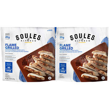 Soules Kitchen Flame Grilled Chicken Breast Strips, Sea Salt & Cracked Pepper – 2 lbs (32 oz)