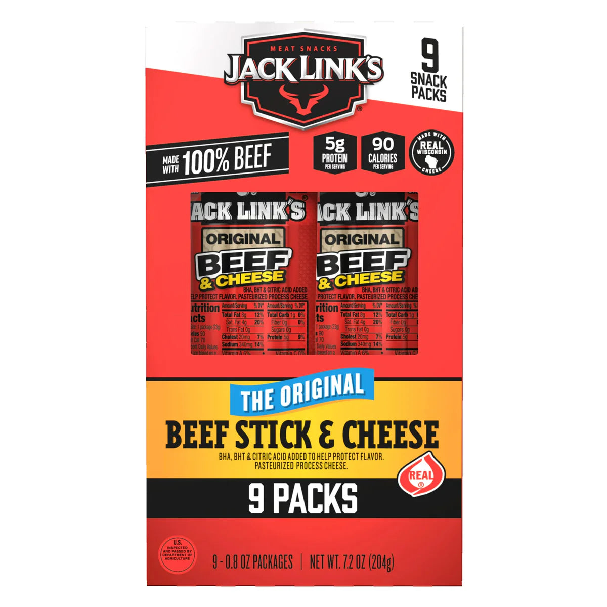 Jack Link’s Original Beef Stick & Cheese, 9 Count – 7 oz