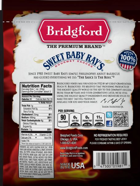 Bridgford Original Beef Jerky 2.85 Oz