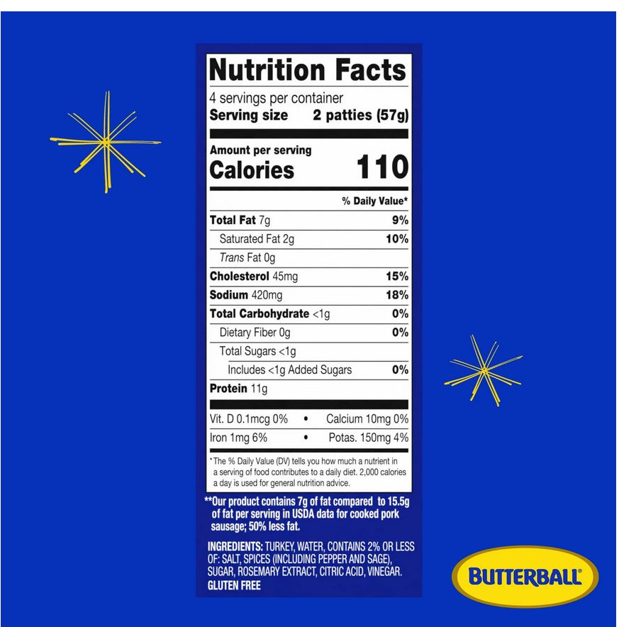 Butterball Turkey Breakfast Sausage Patties – 8 oz