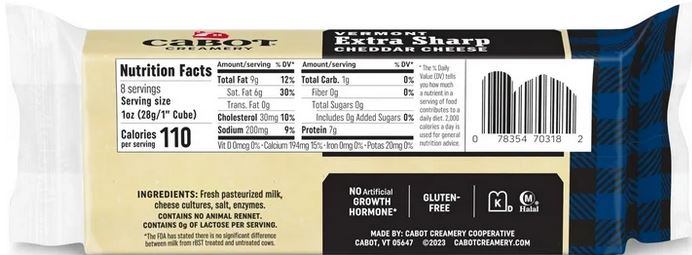 Cabot Creamery Extra Sharp Cheddar Cheese Block 8 oz
