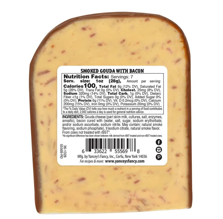 Yancey’s Fancy Smoked Gouda Cheese with Bacon – 8 oz