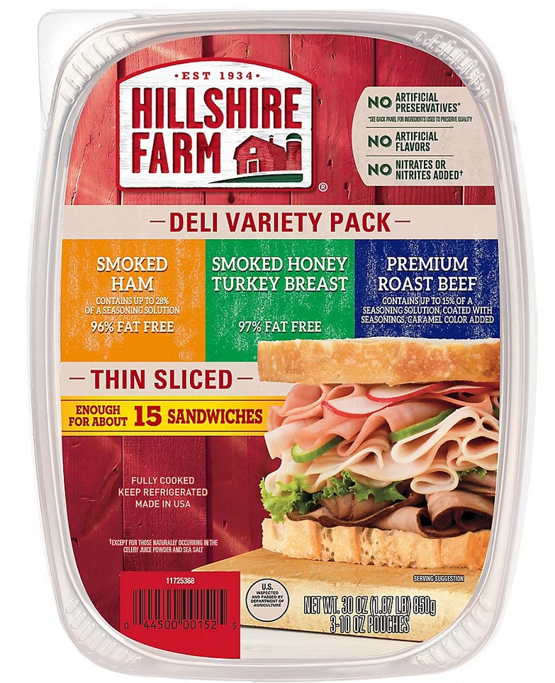 Hillshire Farm Thin Sliced Premium Lunchmeat Deli Variety Pack, 3 pk. (30 oz)