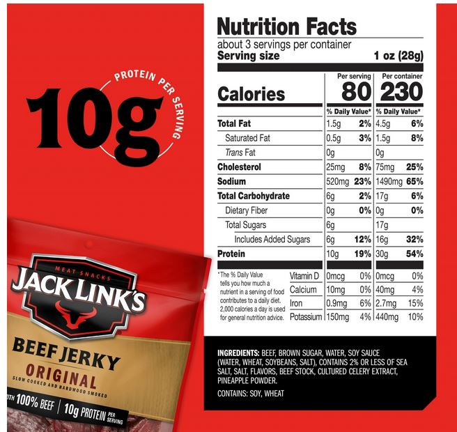 Jack Link’s Beef Jerky, 100% Beef, Original – 2.85 oz