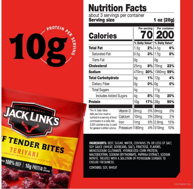 Jack Link’s Beef Tender Bites, 100% Beef, Teriyaki – 2.85 oz