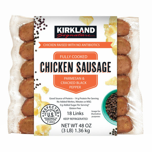 Kirkland Signature Parmesan Black Pepper & Parmesan Chicken Sausage, 3 lbs (48 oz)