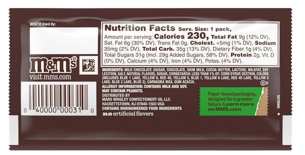 M&M’s Milk Chocolate Candy, Full Size – 1.69 oz