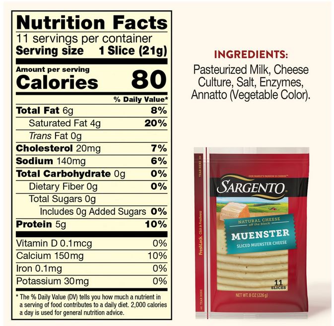 Sargento Sliced Muenster Cheese – 8 oz