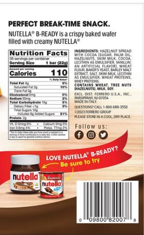Nutella B-Ready Crispy Wafers, 36ct - 27.9 oz