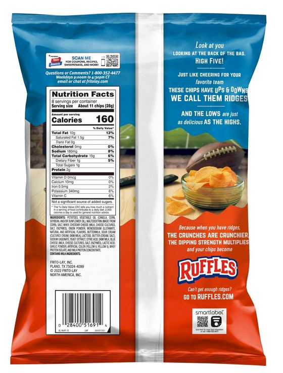 Ruffles Potato Chips Cheddar & Sour Cream Flavored – 8 oz