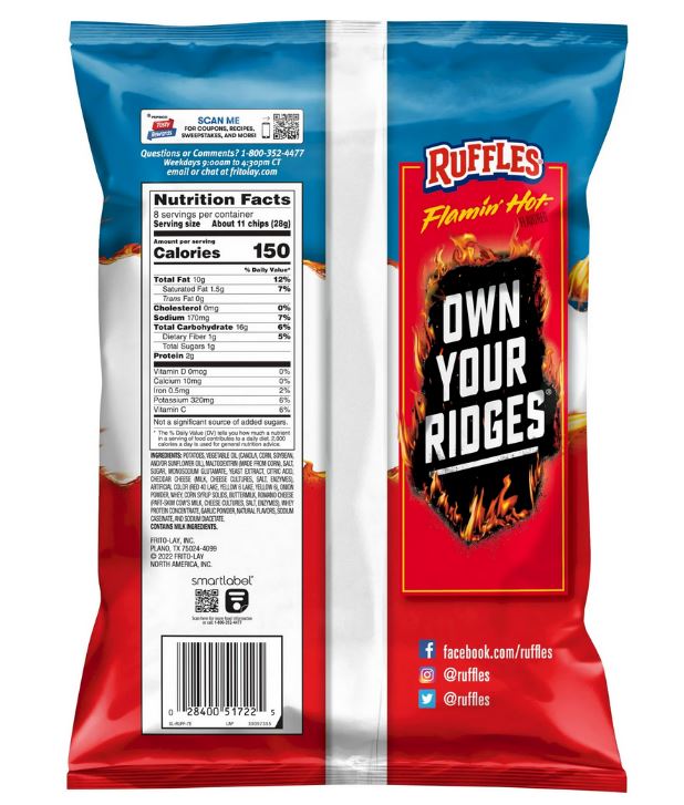 Ruffles Potato Chips Flamin' Hot Flavored – 8 oz