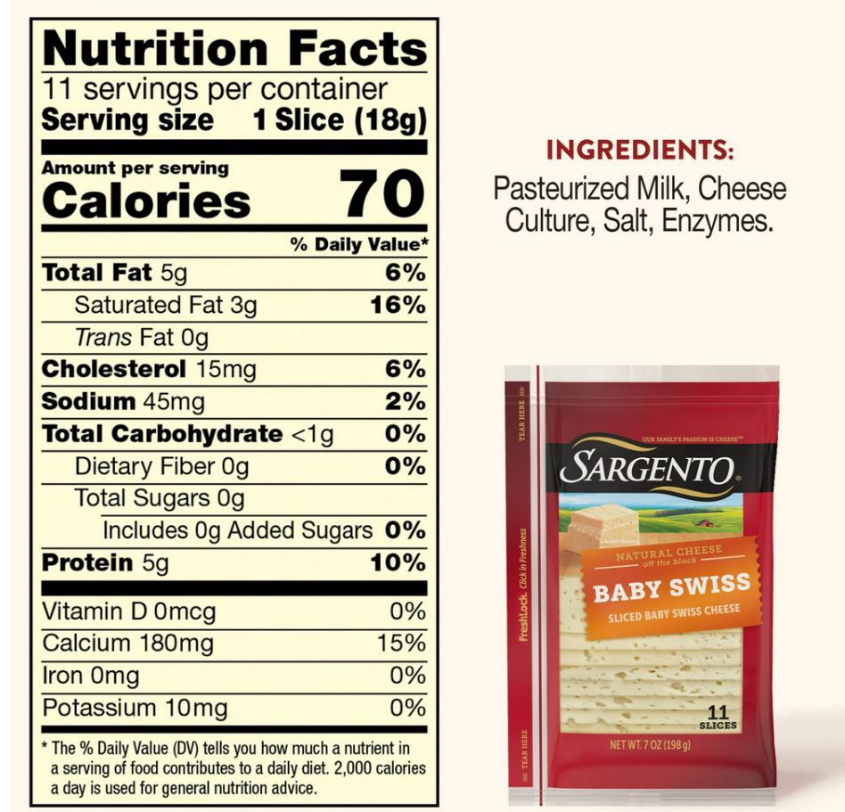 Sargento Sliced Baby Swiss Cheese – 7 oz
