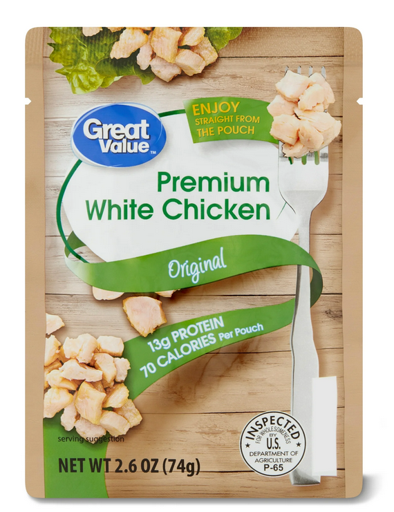 Great Value Premium White Chicken, Fully Cooked, (Shelf-Stable)-  2.6 oz