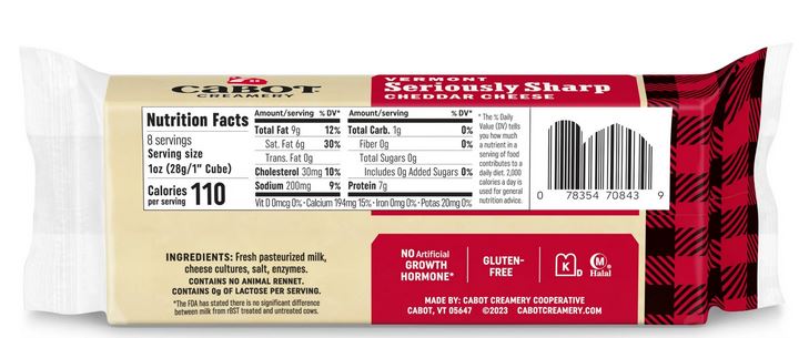 Cabot Creamery Seriously Sharp Cheddar Cheese Block 8 oz