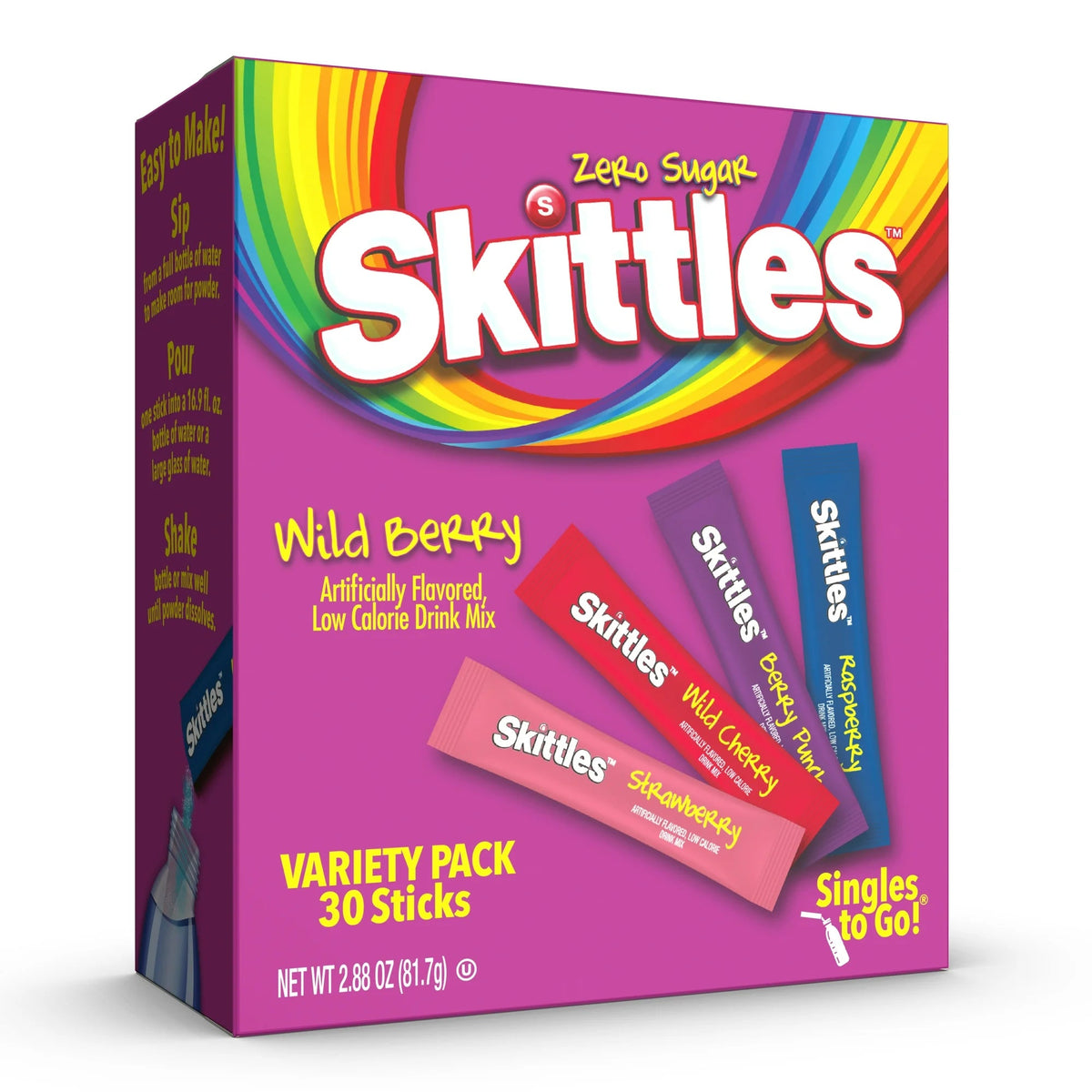 Skittles Zero Sugar Wild Berry Drink Pack - 30 ct. 2.88 oz,