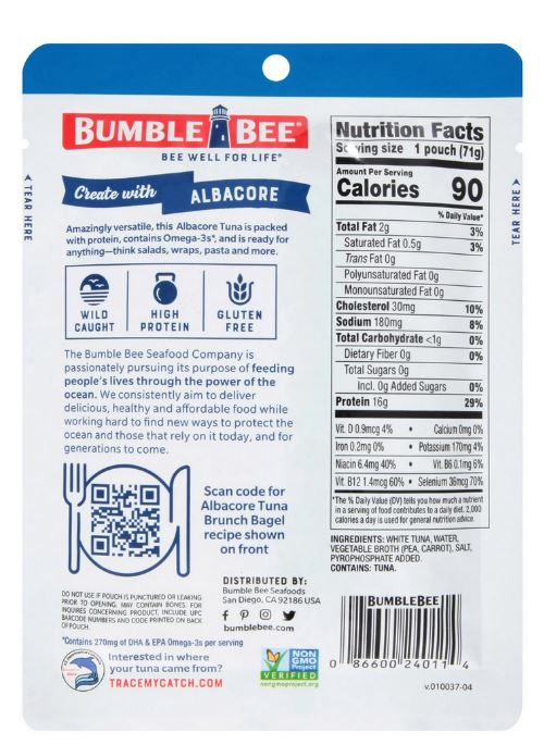 Bumble Bee Albacore Tuna in Water – 2.5 oz
