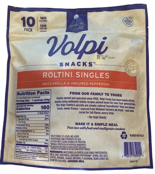 Volpi Snacks Roltini Singles with Mozzarella and Uncured Pepperoni 10 ct. - 15 oz