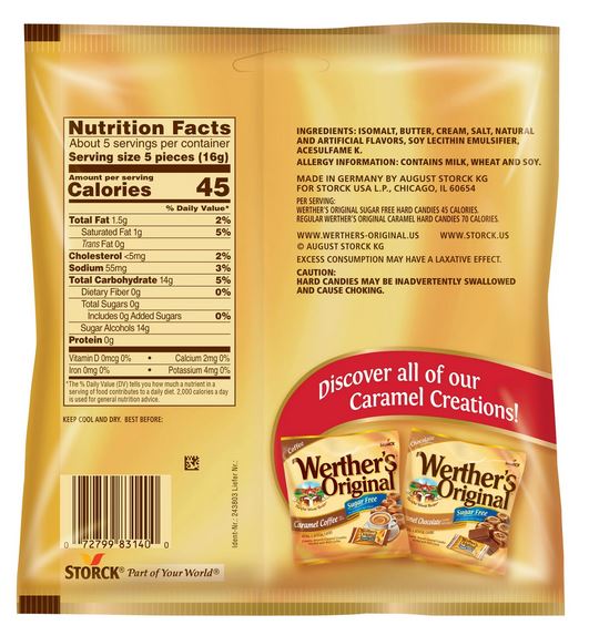 Werther’s Original Hard Sugar Free Caramel Candy – 2.75 oz